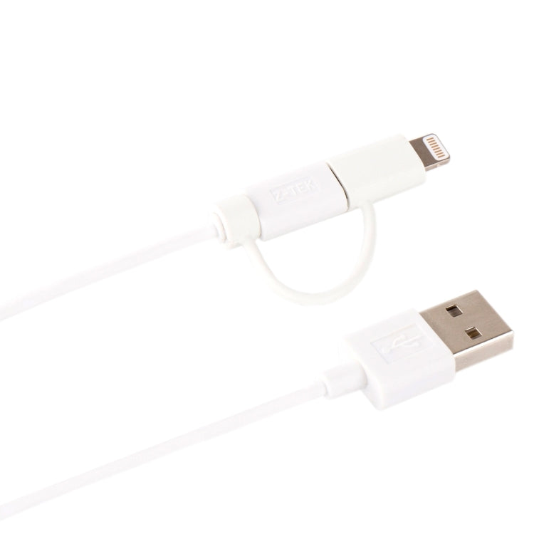 1M MFI 2 in 1 8 pin + Micro USB 2.0 Male to USB Data Sync Charging Cable (White)
