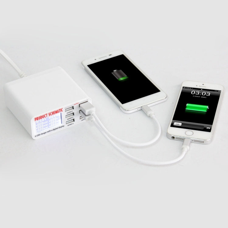 WLX-899 30W USB Charger 5V 6A Output 3.5A High Speed ​​High Speed ​​6 Port USB Charger with Digital Display and 1.5m Cable