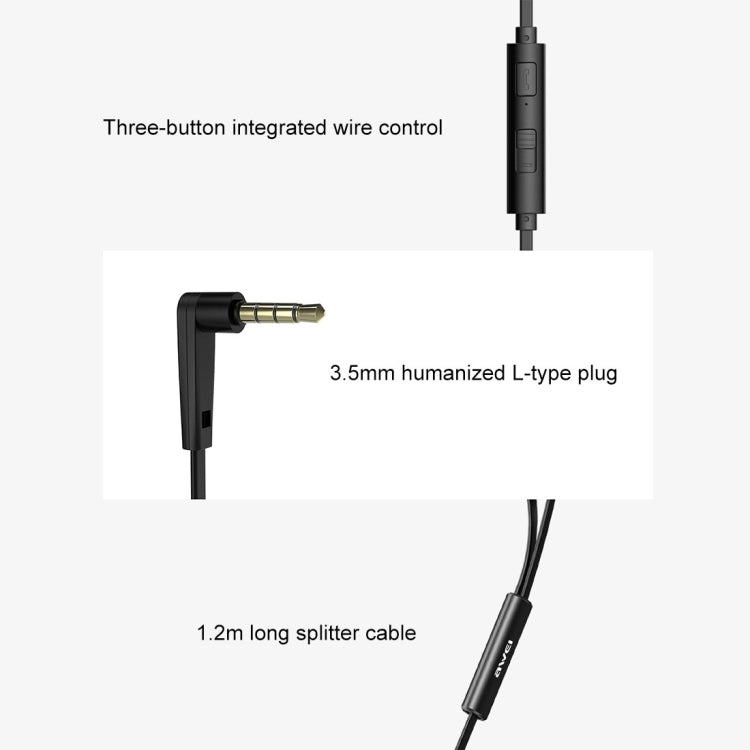 Awei Z1 In-Ear Wired Control Earphone avec micro pour iPhone iPad Galaxy Huawei Xiaomi LG HTC et autres téléphones intelligents