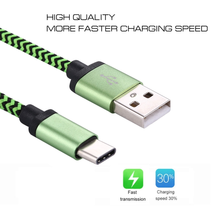 1M estilo tejido USB-C / TIPE-C 3.1 a USB 2.0 Cable de Carga de Sincronización de Datos (verde)