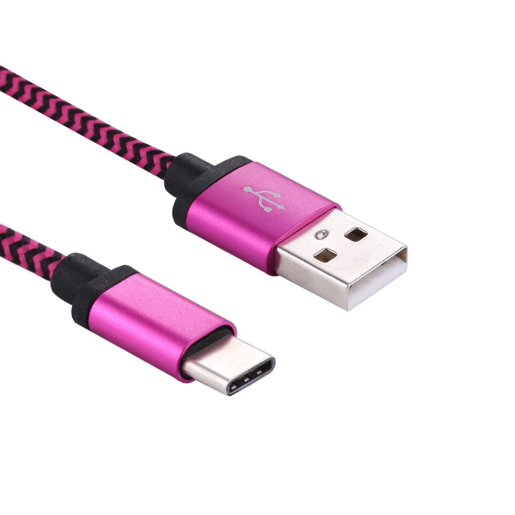 1 m gewebtes USB-C / TYPE-C 3.1-zu-USB-2.0-Datensynchronisierungs-Ladekabel (Magenta)
