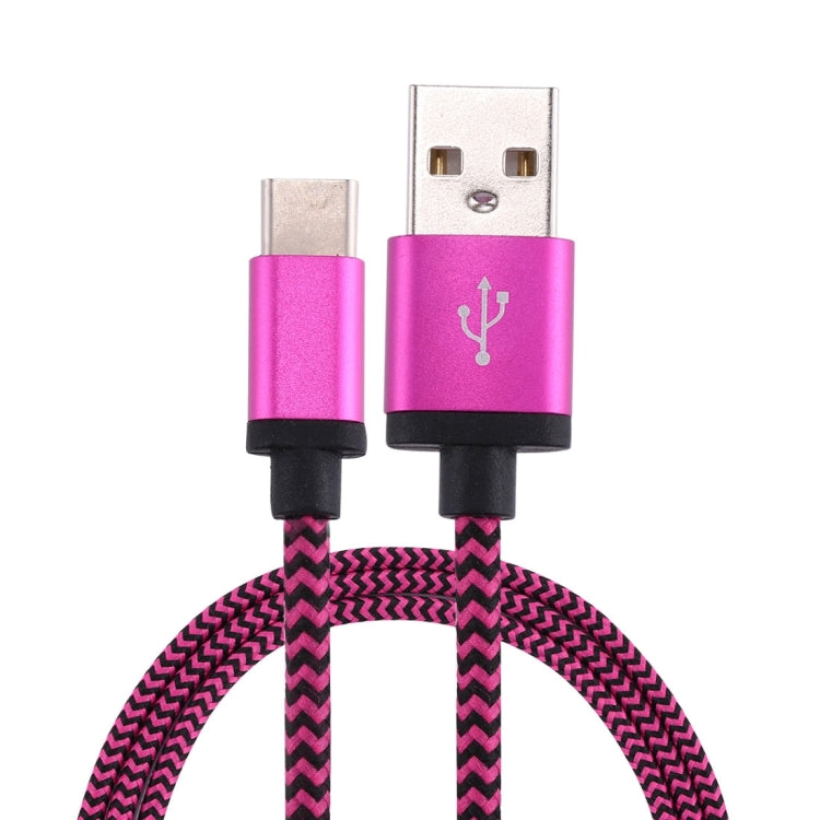 1 m gewebtes USB-C / TYPE-C 3.1-zu-USB-2.0-Datensynchronisierungs-Ladekabel (Magenta)