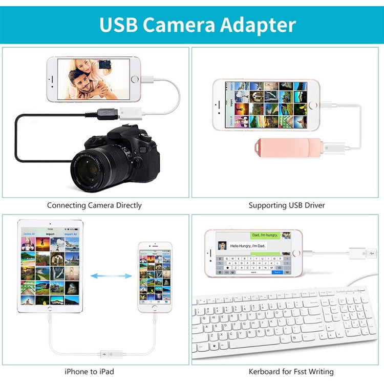 Adaptador de cámara USB para iPad Mini / Mini 2 Retina iPad Air / iPad 4 iPhone 6 / 6S / 6 Plus / 6s Plus (Versión Original) (Blanco)