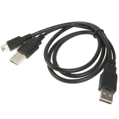 2 in 1 USB 2.0 Male to Mini 5 Pin Male + USB Male Cable Length: 80cm (Black)