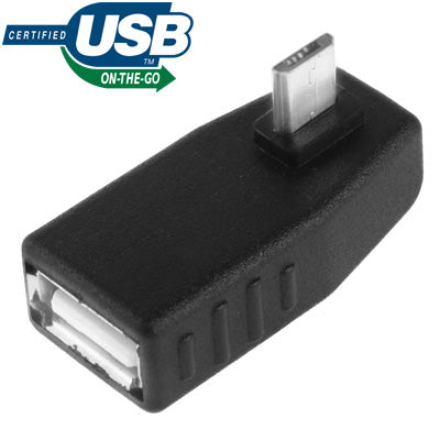 Micro USB Male to USB 2.0 AF Adapter with 90 Degree Angle Support OTG Function (Black)