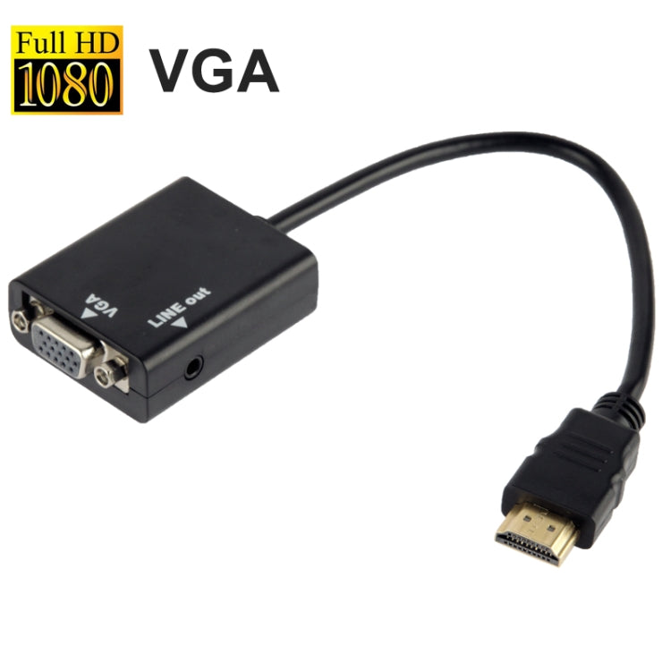 26cm HDMI to VGA + Audio Output Video Conversion Cable with 3.5mm Audio Cable Support Full HD 1080P (Black)