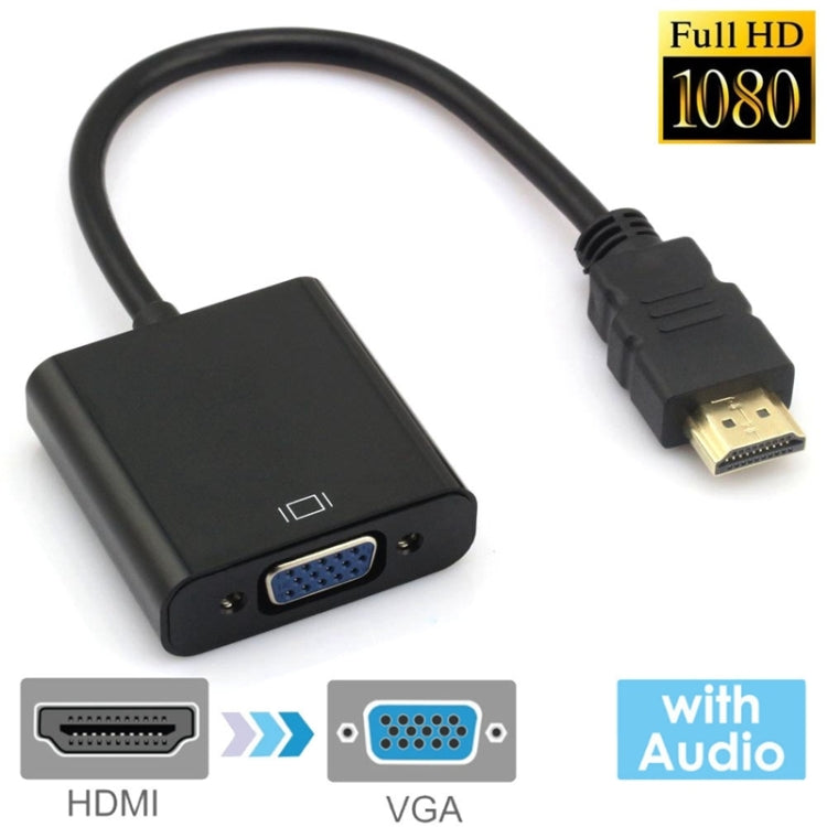 24cm Full HD 1080P HDMI a VGA + Cable de salida de Audio Para computadora / DVD / decodificador Digital / computadora Portátil / Teléfono Móvil / reProductor multimedia (Negro)