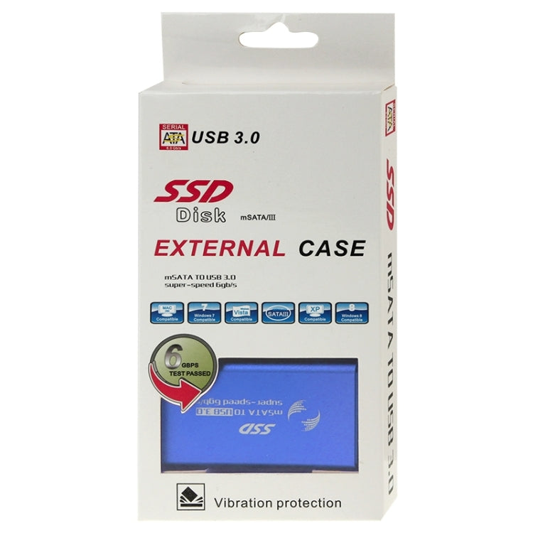 Boîtier de disque dur SSD vers USB 3.0 pour disque SSD mSATA 6 Go/s (bleu)