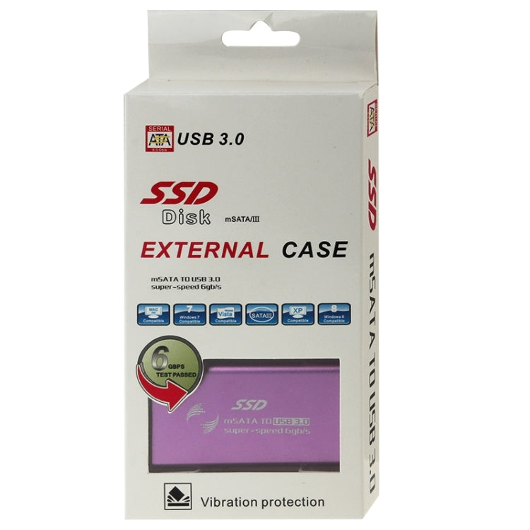 Boîtier de disque dur SSD vers USB 3.0 pour disque SSD mSATA 6 Go/s (violet)