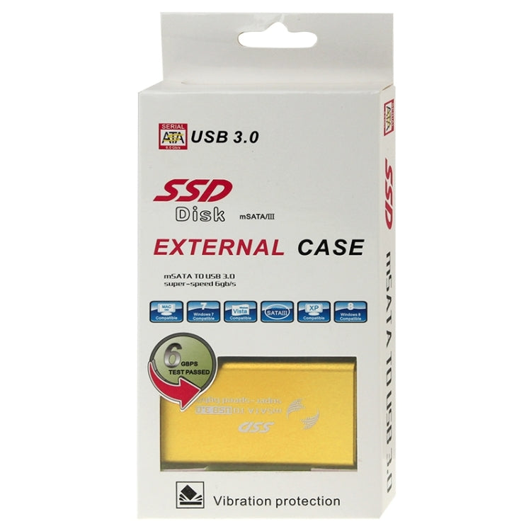 Caja de Disco Duro SSD a USB 3.0 de disco de estado sólido mSATA de 6 gb / s (dorado)