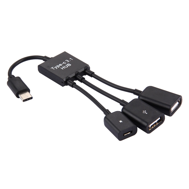 17.8 cm 3 Puertos USB-C / Type-C 3.1 OTG Charge HUB Cable Para Galaxy S8 y S8 + / LG G6 / Huawei P10 y P10 Plus / Xiaomi MI 6 y Max 2 y otros Teléfonos inteligentes (Negro)