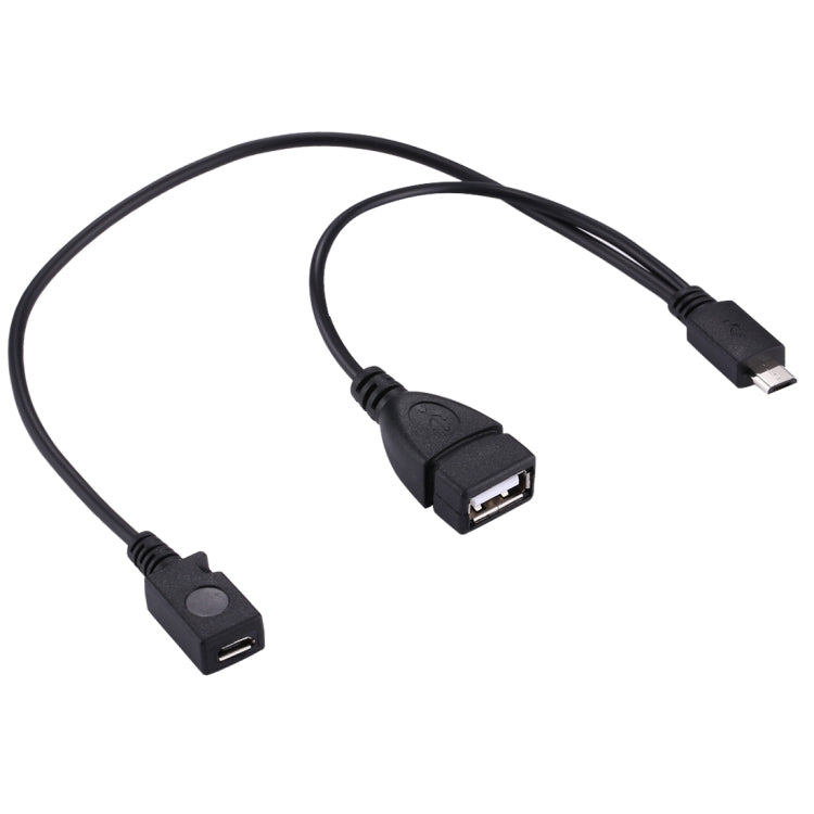 USB 2.0 Micro-B Macho a USB 2.0 Micro-B Hembra Macho y USB 2.0 Hembra y divisor Cable OTG OTG longitud: 19 / 30 cm (Negro)