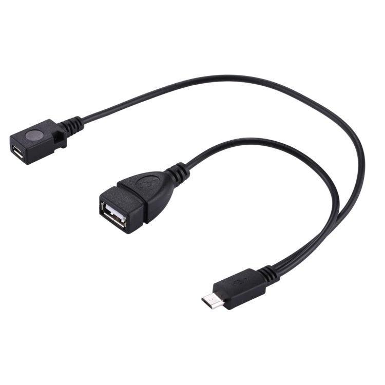 USB 2.0 Micro-B mâle vers USB 2.0 femelle Micro-B mâle et USB 2.0 femelle et répartiteur OTG OTG Longueur du câble : 19/30 cm (Noir)