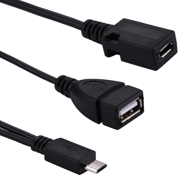 USB 2.0 Micro-B Macho a USB 2.0 Micro-B Hembra Macho y USB 2.0 Hembra y divisor Cable OTG OTG longitud: 19 / 30 cm (Negro)