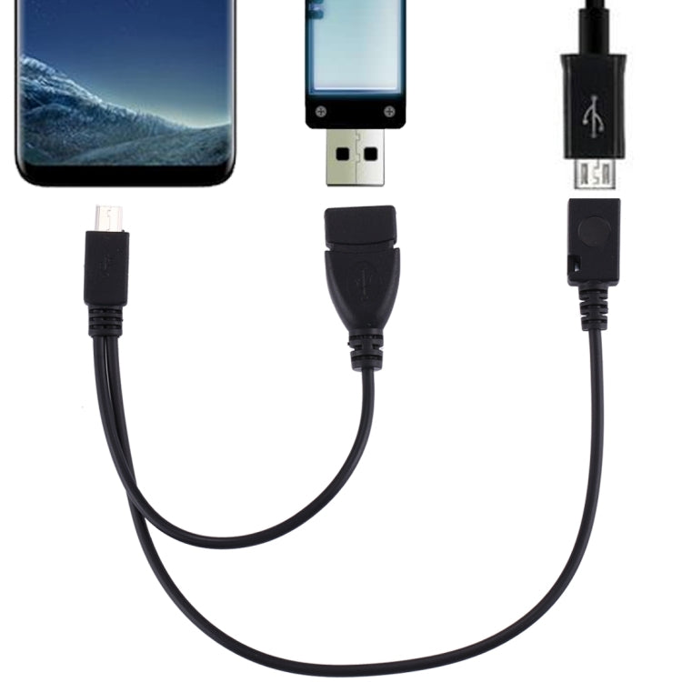 USB 2.0 Micro-B mâle vers USB 2.0 femelle Micro-B mâle et USB 2.0 femelle et répartiteur OTG OTG Longueur du câble : 19/30 cm (Noir)