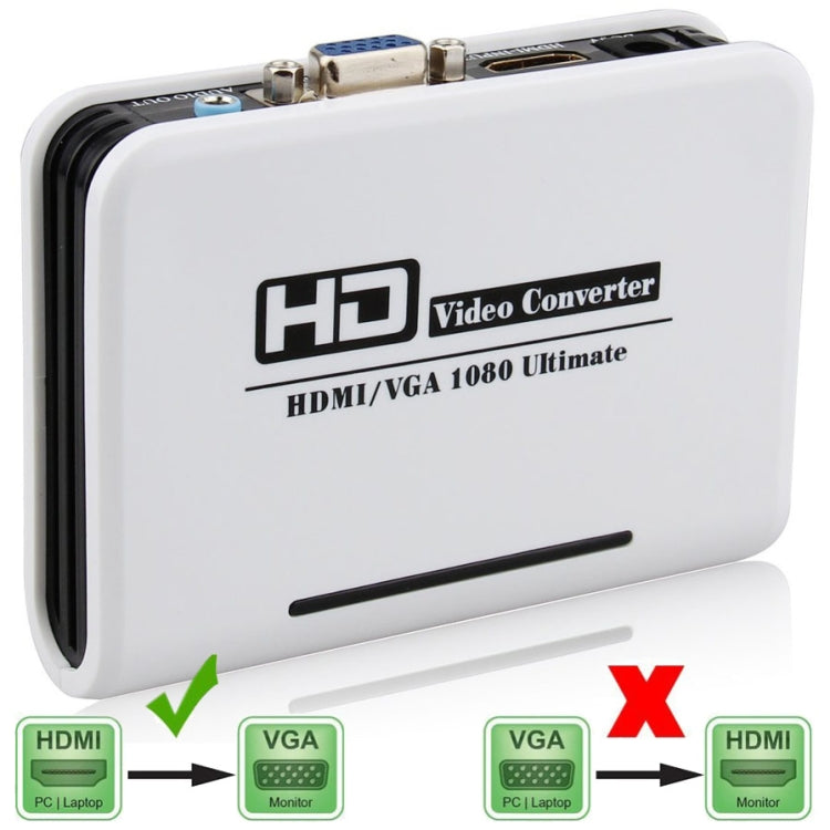 1080P HDMI to VGA Adapter Digital to Analog Audio Video Converter Cable For Xbox 360 PS3 PS4 PC Laptop TV Box Projector (White)
