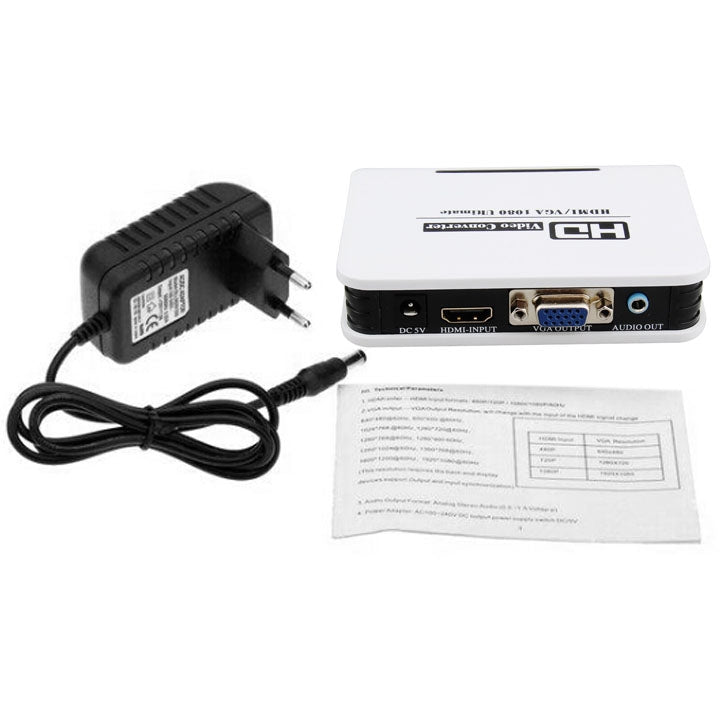 Adaptateur HDMI vers VGA 1080P câble convertisseur audio vidéo numérique vers analogique pour Xbox 360 PS3 PS4 PC ordinateur portable TV Box projecteur (blanc)