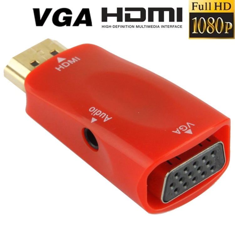 Adaptador Full HD 1080P HDMI a VGA y Audio Para HDTV / Monitor / Proyector (Rojo)