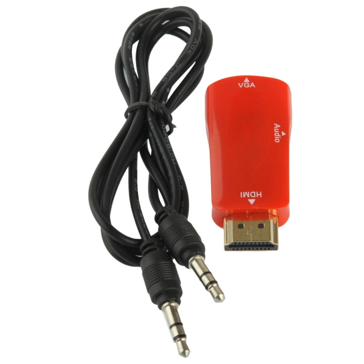 Adaptador Full HD 1080P HDMI a VGA y Audio Para HDTV / Monitor / Proyector (Rojo)
