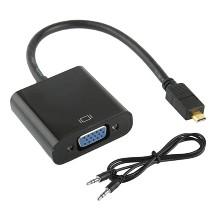22cm Full HD 1080P Micro HDMI Male to VGA Female Video Adapter Cable with Audio Cable (Black)