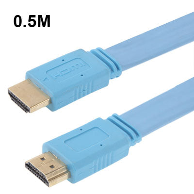 Versión 1.4 Cable plano de HDMI a HDMI chapado en Oro de 19 pines compatible con Ethernet 3D 1080P HD TV / Video / Audio etc. Longitud: 0.5 m (Azul)