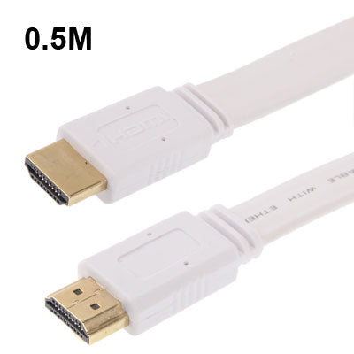 Versión 1.4 Cable plano de HDMI a HDMI de 19 pines chapado en Oro compatible con Ethernet 3D 1080P HD TV / Video / Audio etc. longitud: 0.5 m (Blanco)