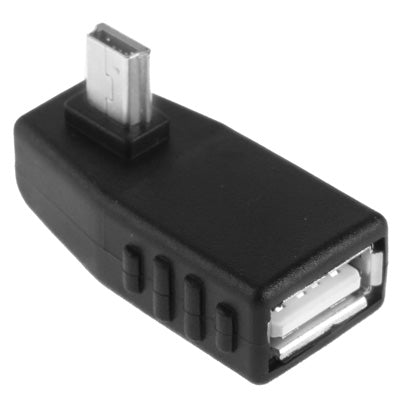 Mini adaptateur USB mâle vers USB 2.0 AF avec prise en charge de la fonction OTG à angle gauche de 90 degrés (noir)