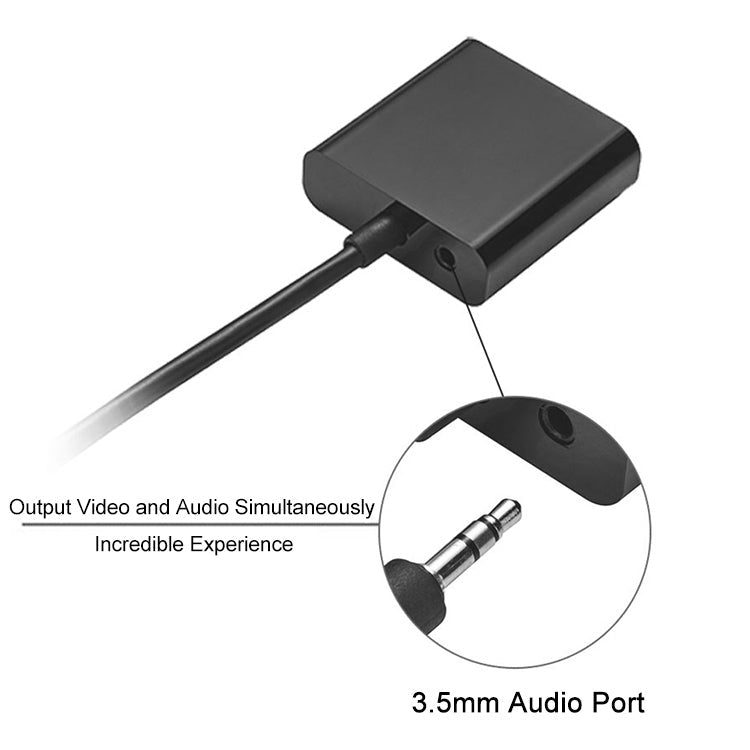 Câble adaptateur vidéo Full HD 1080p Mini HDMI mâle vers VGA femelle de 22 cm avec câble audio (noir)