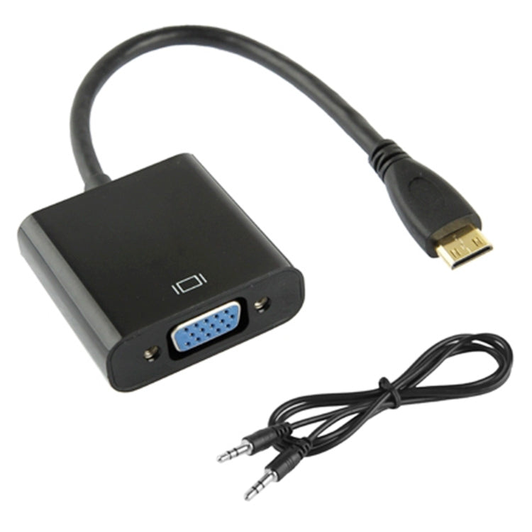 22cm Full HD 1080P Mini HDMI Male to VGA Female Video Adapter Cable with Audio Cable (Black)
