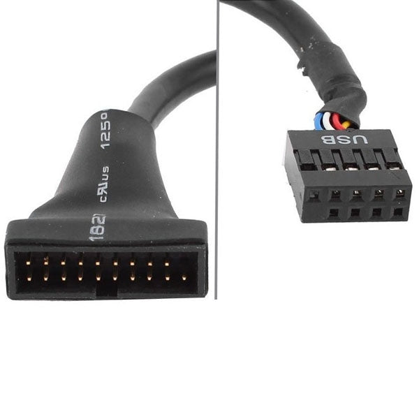 Carte mère USB 2.0 9 broches femelle vers USB 3.0 19 broches mâle longueur du câble : 15 cm (noir)