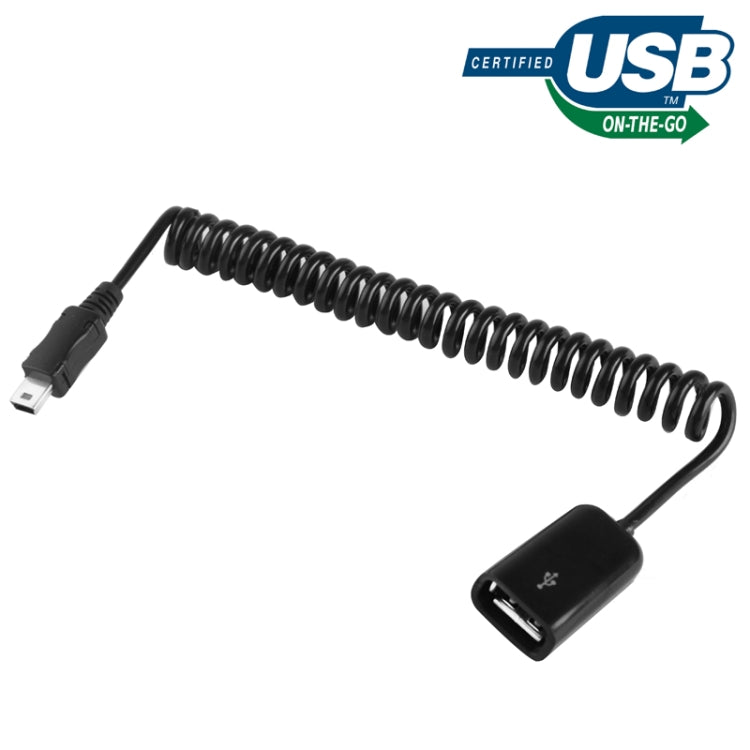 Mini câble spiralé USB vers USB 2.0 AF 5 broches/câble à ressort avec fonction OTG Longueur : 22 cm (peut être étendu jusqu'à 85 cm) (Noir)