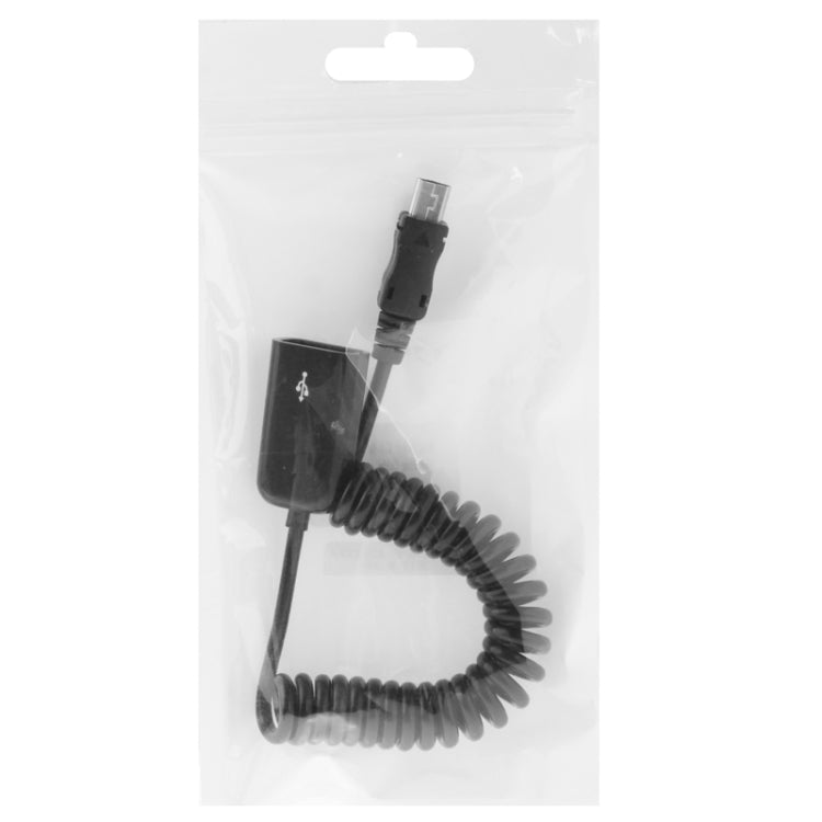 Mini Cable en espiral de 5 pines USB a USB 2.0 AF / Cable de resorte con función OTG longitud: 22 cm (se puede extender hasta 85 cm) (Negro)