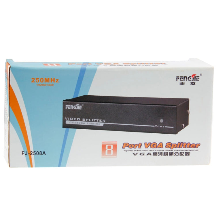 FJ-2508A High Resolution 1920 x 1440 8 Port VGA Video Splitter Support 250MHz Video Bandwidth