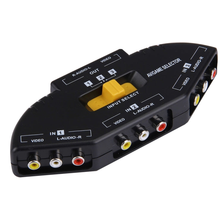 AV-33 Multi Box RCA AV Audio-Video Signal Switcher + 3 Cables RCA 3 entradas de grupo y 1 sistema de salida de grupo (Negro)