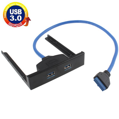 Front Panel USB 3.0 Floppy Bay 20 Pin 2 Port HUB Support Cable (Black)
