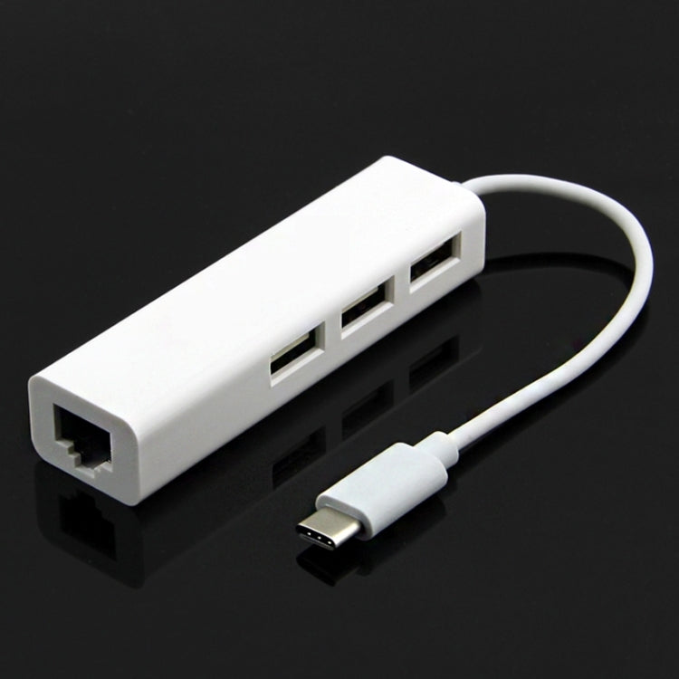 13cm 100Mbps USB-C 3.1 / Type-C Ethernet Adapter with 3-Port USB 2.0 Hub for MacBook 12-inch / Chromebook Pixel 2015 (White)