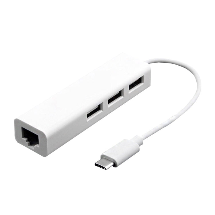 13cm 100Mbps USB-C 3.1 / Type-C Ethernet Adapter with 3-Port USB 2.0 Hub for MacBook 12-inch / Chromebook Pixel 2015 (White)