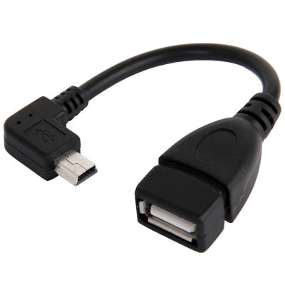 Câble adaptateur mini USB mâle à 90 degrés vers USB 2.0 AF avec fonction OTG Longueur : 13 cm (noir)
