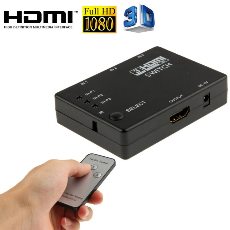 Conmutador Full HD 1080P 3D HDMI 3x1 con Control remoto por Infrarojos