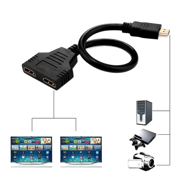 30cm 1080P HDMI mâle vers femelle 2 en 1 2 câble adaptateur convertisseur répartiteur
