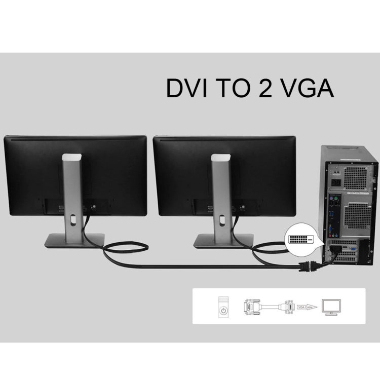 24+5 Pin DVI Male to 2 VGA Female Splitter Cable 30cm (Black)