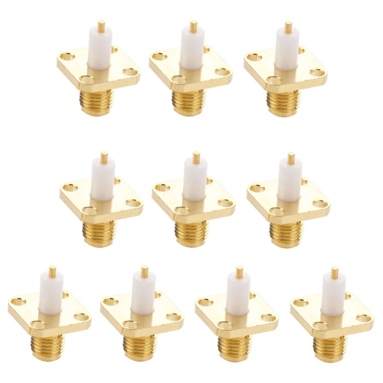 10 Pieces Gold Plated Extended Dielectric Solder Connector Adapter SMA Female 4 Holes Chassis Panel Mount