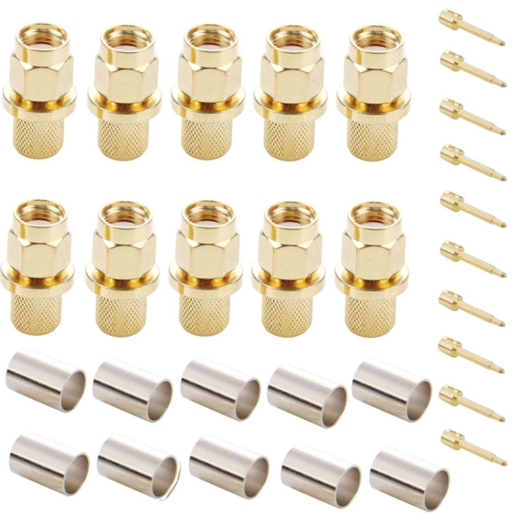 10 Pieces Gold Plated SMA Male Crimp RF Connector Adapter For RG58 / RG142 / LMR195 Cable