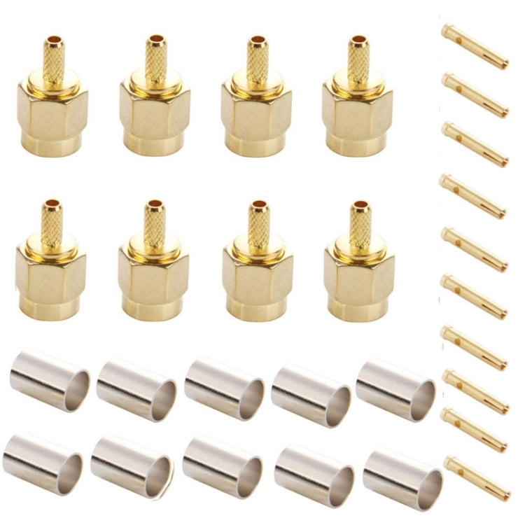10 Pieces Gold Plated Crimp RP-SMA Male Pin RF Connector Adapter