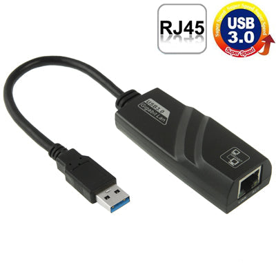 USB 3.0 10 / 100 / 1000 Mbps Ethernet Adapter For Laptops Plug and Play (Black)
