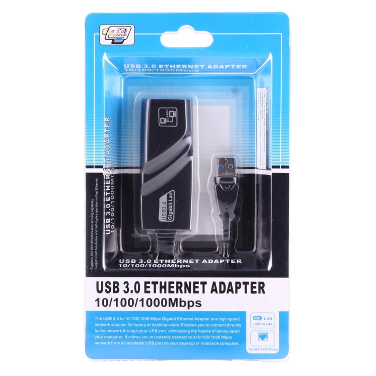 Adaptateur Ethernet USB 3.0 10/100/1000 Mbps pour ordinateurs portables Plug and Play (noir)