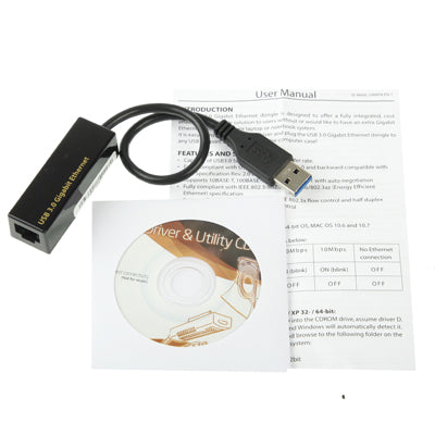 Adaptateur Ethernet USB 3.0 10/100/1000 Mbps pour ordinateurs portables (noir)
