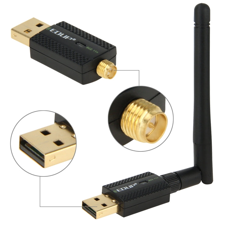 EDUP EP-N1581 Mini USB Wifi 802.11n / g / b 300Mbps 2.4GHz Adaptador Inalámbrico Antena externa