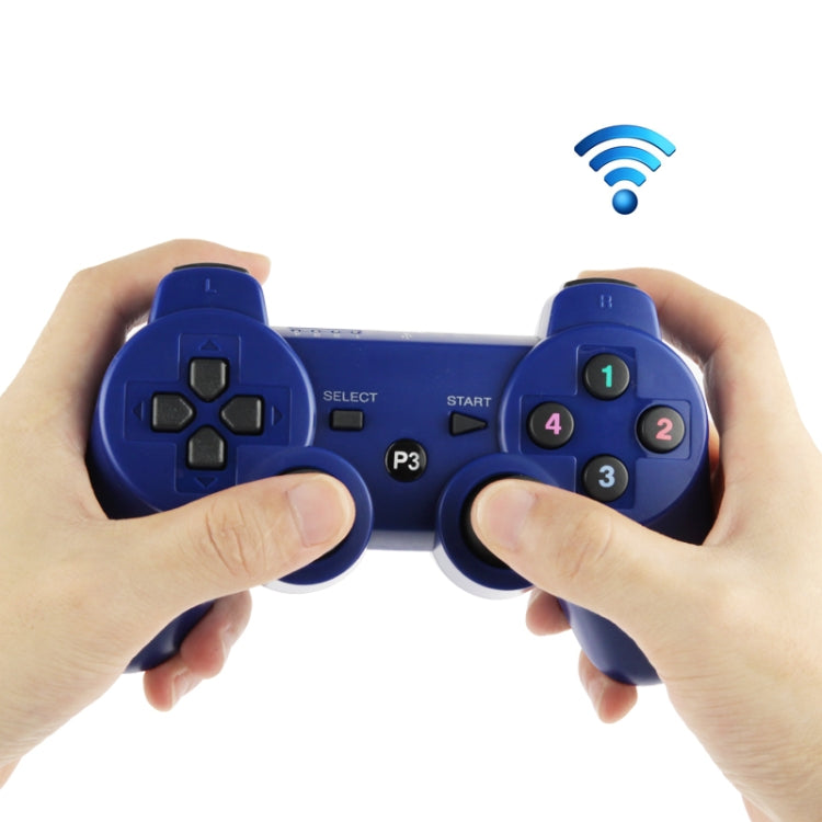 Controlador Inalámbrico Double Shock III Manette Sans Fil Double Shock III Para Sony PS3 tiene acción de vibración (con logotipo) (Azul)