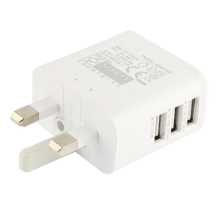USB Wall Charger 5.3V 3.0A Adaptador de potencia de Viaje USB de 3 Puertos Enchufe del Reino Unido (Blanco)